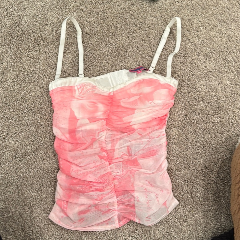 Edikted pink/white ruched going-out top!